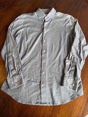 Emanuel berg Men's Grey Long-Sleeve Button-Up Shirt 16’ M/L